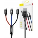 USB káble Baseus CAMLT-BSY01 Three Primary Colors 3v1 USB - micro USB / Lightning / USB-C nylonový opletený 3,5A, 1,2m, černý