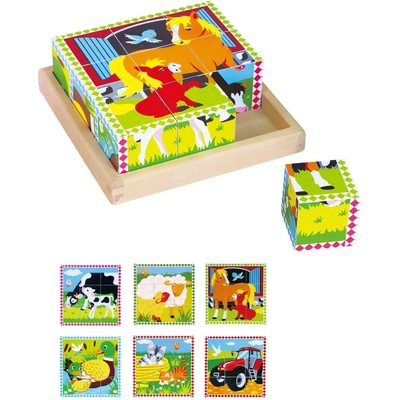 Viga Toys Дървени кубчета пъзел - Ферма, Viga (59789)
