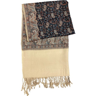 Top textil šála s etnickým vzorem tmavě hnědá