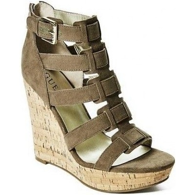 Guess boty Tyfany Gladiator Wedge Sandals medium brown fabric
