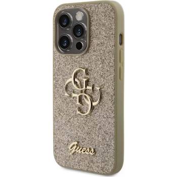 GUESS Блестящ Калъф за iPhone 15 Pro Max, GUESS Glitter Script Big 4G Case, Златист (GUHCP15XHG4SGD)