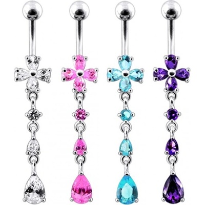 Šperky4U stříbrný piercing do pupíku kytička BP01211-Q