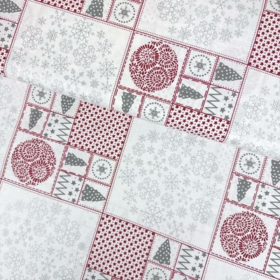 Bavlna Vánoce – Patchwork bordó-stříbrná