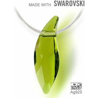 Swarovski Elements Stříbrný náhrdelník visací zelená slza, kapka, lístek 34255.1 Olivine