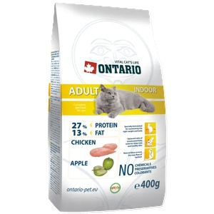 ONTARIO Adult Indoor chicken cat food - суха храна за апартаментски котки над 1 година с пилешко месо 0, 4 кг, Чехия 213-0044