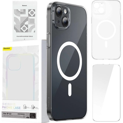 Baseus Кейс Baseus Magnetic Crystal Clear за iPhone 13, прозрачен, с комплект за почистване и скрийн протектор от закалено стъкло (ARSJ010602)