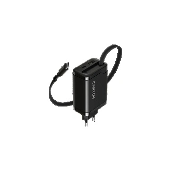 CANYON charger OnCharge 65RC Build-In Cable USB-C 65W 1xPD 1xQC EU Black (CNS-CURC65ACB)