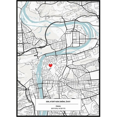 Jen tak z lásky Plakát Mapa vašeho místa - Originální dárek s příběhem Barevná varianta: Bílá, Rozměr plakátu: 50 × 70 cm (tištěný plakát)