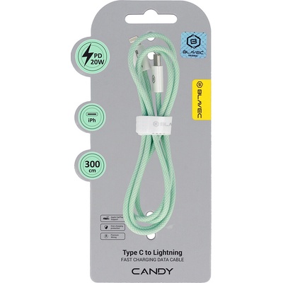 Blavec CCA-CL24GN30 Candy Braided USB-C - Lightning PD 20W 2.4A, 3m, zelený