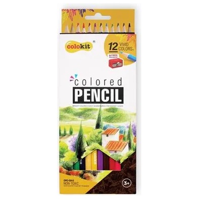 COLOKIT Комплект цветни моливи, шестоъгълни, с острилка, colokit, 12 различни цвята cpc-c012 (cpc-c012)