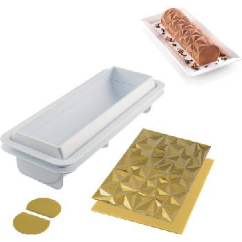 Silikomart Форма за студена торта Diamond Buche с текстурирана подложка за декорация 2 части (25.074.63.0065)