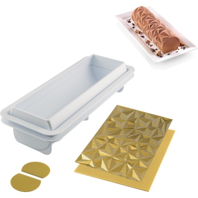 Silikomart Форма за студена торта Diamond Buche с текстурирана подложка за декорация 2 части (25.074.63.0065)