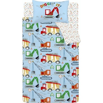 Catherine Lansfield Синьо единично детско спално бельо 135x200 cm Digger Dreams - Catherine Lansfield (BD/59725/W/SQS/BL)