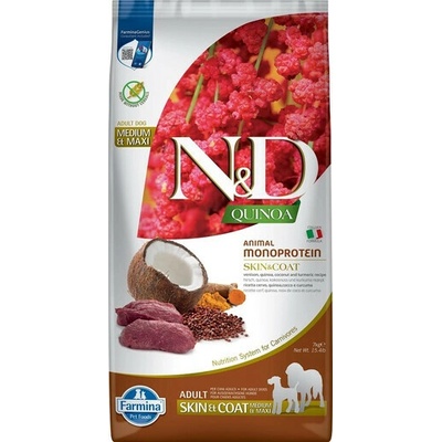N&D Quinoa Dog Adult Medium & Maxi Grain Free Skin & Coat srnčí kokosové 7 kg