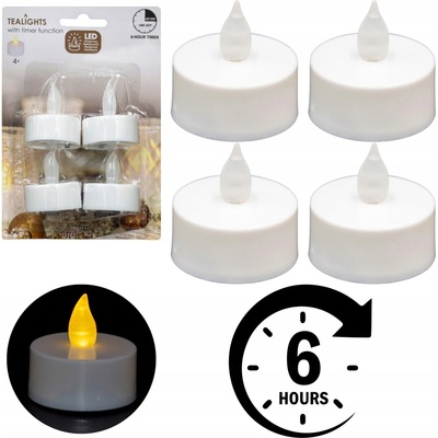 svíčka čajová LED pr.3,5cm BÍ 4ks s bateriemi časovačem MC5999950 – Zboží Dáma