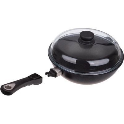 AMT Indukční titanová pánev wok ø 28 cm x 9 cm / 3.5 l s poklicí a odnímatelnou rukojetí