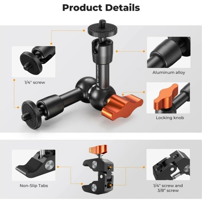 K&F CONCEPT 6-inch Adjustable Magic Arm with Super Clamp, 1/4" & 3/8" Threads, 1/4" Screws for Flash – Hledejceny.cz