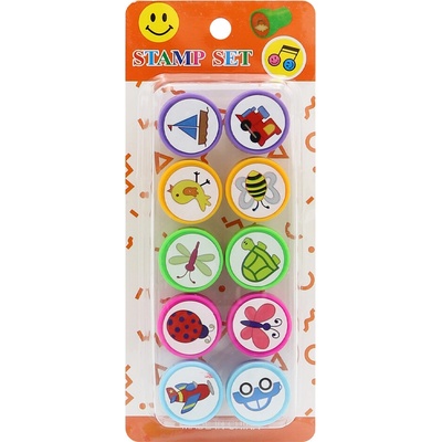 Junior Dětská razítka kulatá, plastová (sada 10 ks) zvířata a dopravní prostředky – Sleviste.cz