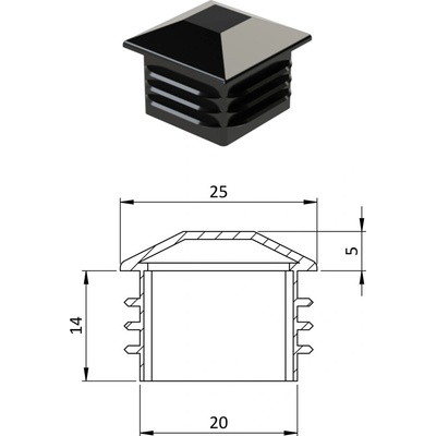 Krytka plastová se stříškou 25 x 25 mm, černá