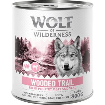 Wolf of Wilderness 6x800г Wooded Trails Adult Wolf of Wilderness, консервирана храна за кучета - птиче месо с телешко, без зърно