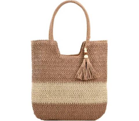 Macramé plážová kabelka so strapcom Hnedá
