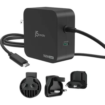 j5create JUP25102V Зарядно 220V- GaN 102W USB-C 2порта- за лаптопи, таблети, телефони (J5-JUP25102V)