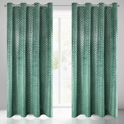 Takoy DESIGN 91 Sametový zatemňovací závěs MOLY se stříbrným geometrickým potiskem-HF-372918 | 140 x 250 cm