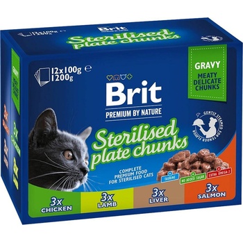 Brit Care Cat Sterilized Plate Pouch Tender Turkey & Shrimps паучове за котки 12броя*100gr