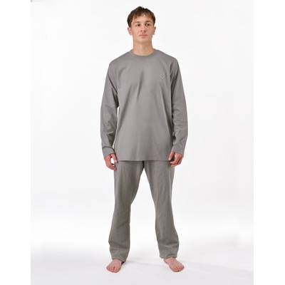 Gina pánské pyžamo dlouhé pánské, šité, s potiskem Pyžama 2025 79195P šedá peprmint