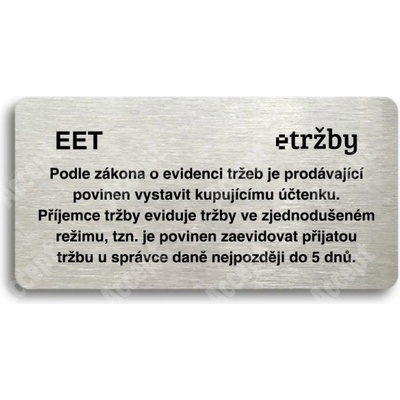 ACCEPT Piktogram EET - zjednodušený režim - stříbrná tabulka - černý tisk bez rámečku
