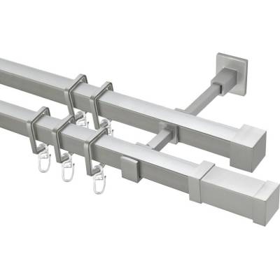 OK-GarnýžeCZ Garnýž kovová hranatá dvouřadá 20x20mm Zanotti satina 170 cm do stropu / kroužky s žabkou