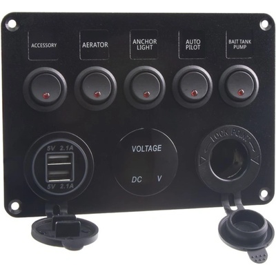 STU 47170 Panel s 5x spínači, CL, voltmetr + 2x USB zásuvka, 12/24V