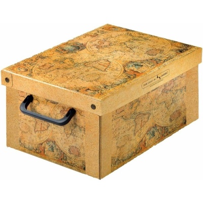 Lavatelli omyvatelný úložný box s víkem S, cestovatelský motiv, pevný karton, 35x25x17,5 (026 MP)