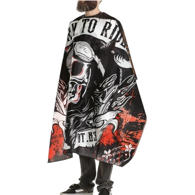 Xanitalia Kadeřnický plášť Barber RIDER na stříhání černo červený podklad bílá lebka vodoodpudivý polyester