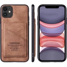 Pouzdro Taokkim z PU kůže s kapsou v retro stylu iPhone 11 Pro - hnědé