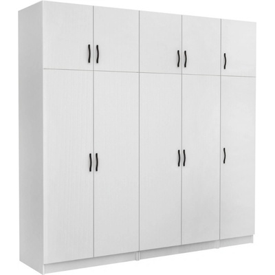 TopMebel Victoria петкрилен гардероб от меламин с надстройка в бял цвят 250×60×240 см