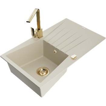 Mexen Cesar гранитна кухненска мивка с една камера с изцедник и кухненски смесител Рита, бежов - 6514-69-670300-50 (6514-69-670300-50)
