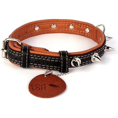 COLLAR Кожен нашийник soft с шипове - 30 - 39см, 20мм, черно-кафяво