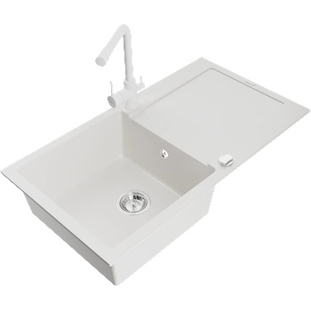 Mexen Leo гранитна кухненска мивка с 1 корито и отцедник и кухненски смесител Duero, бял - 6501-20-671600-20 (6501-20-671600-20)