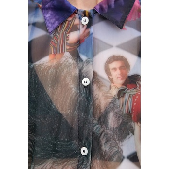 Sunnei Риза Sunnei дамска в синьо със стандартна кройка с класическа яка RTWXTOP010 (RTWXTOP010)