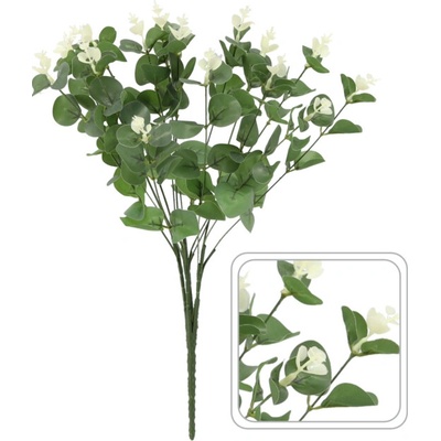 UMELÁ VETVIČKA - EUKALYPTUS S BIELYMI KVETMI 46 CM bal=150ks *3987