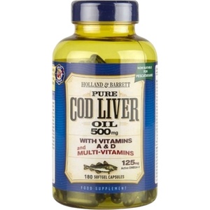 Holland & Barrett Cod Liver Oil 500 mg | With Multi Vitamins [180 Гел капсули]