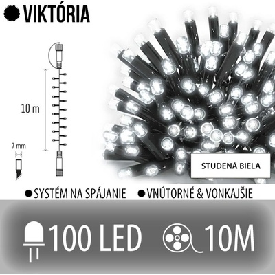 VIKTÓRIA spojovateľná LED svetelná reťaz vonkajšia 100LED 10M Studená biela