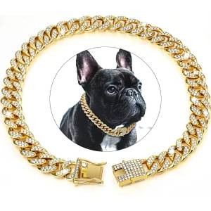 Pet Interest Метален златен нашийник за куче или котка с диаманти (789s)