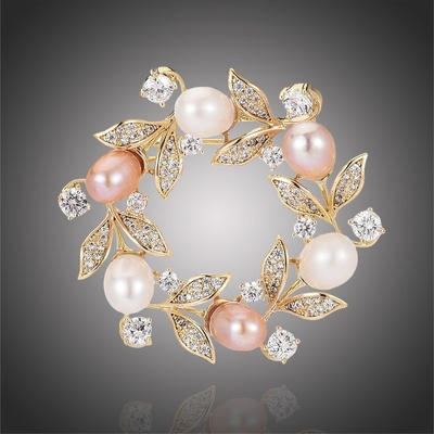 Éternelle brož se sladkovodními perlami a čirými zirkony Aurelie B2157 zlatá