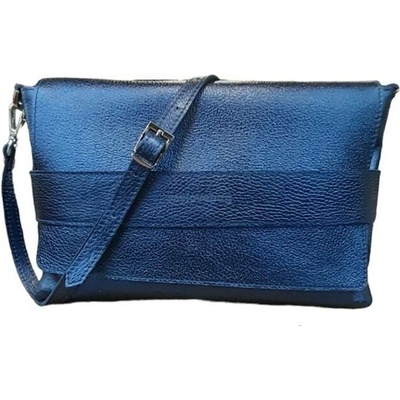 My Love bag kožená crossbody přes rameno metalická modrá
