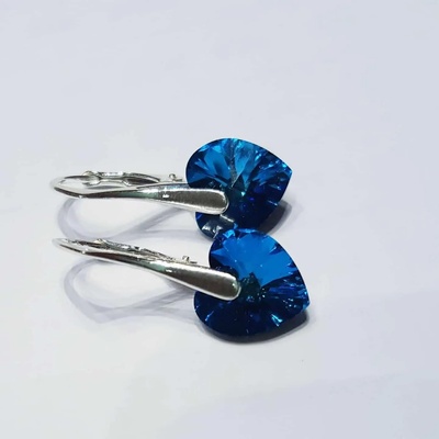 Сребърни обеци с Английско закопчаване и кристали Swarovski Heart Crystal Bermuda blue