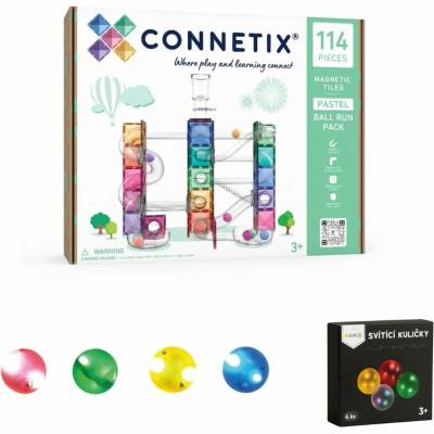 Connetix Tiles Kuličkodráha PASTEL (114 ks) + svítící kuličky MAMIS