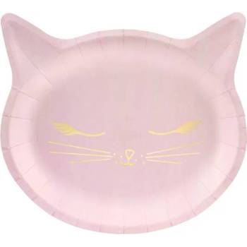 PartyDeco Розови чинии - Коте 22 х 20см 6 бр