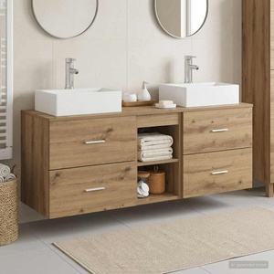 vidaXL Комплект шкафове за баня 3 бр. Дъб артизан 129 x 41 x 79.5 см (3405842)